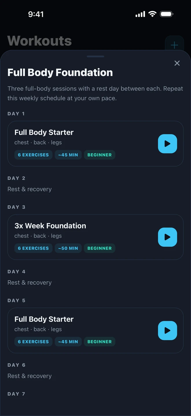 Full Body Foundation routine with training and rest days